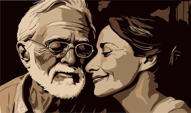 Heureux couple de personnes âgées Mari et femme mariés Relation cartoon vector art dessin Grand-parent