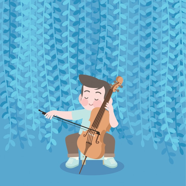 Vecteur heureux enfant mignon jouer illustration vectorielle de musique violoncelle