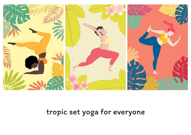 heureux une femme surdimensionnée en position de yoga sur fond exotique tropical Sports santé corps positif