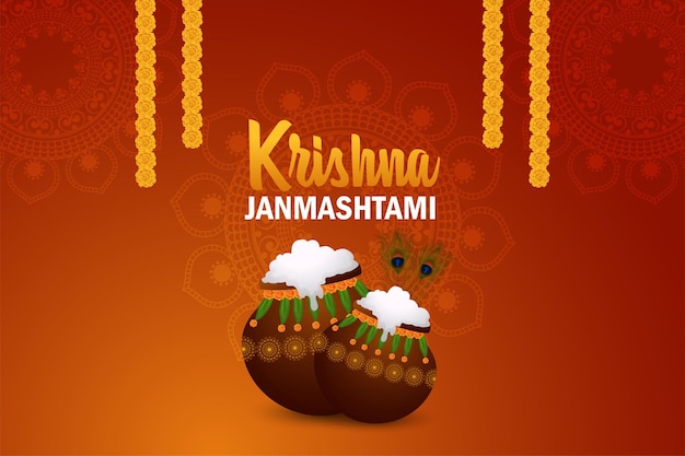 Heureux fond krishna janmashtami avec matki et makhan