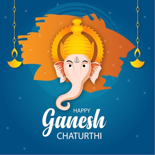 Heureux Ganesh Chaturthi Seigneur Ganpati Sur Ganesh Chaturthi. Illustration Vectorielle Fond Blanc Cassé.