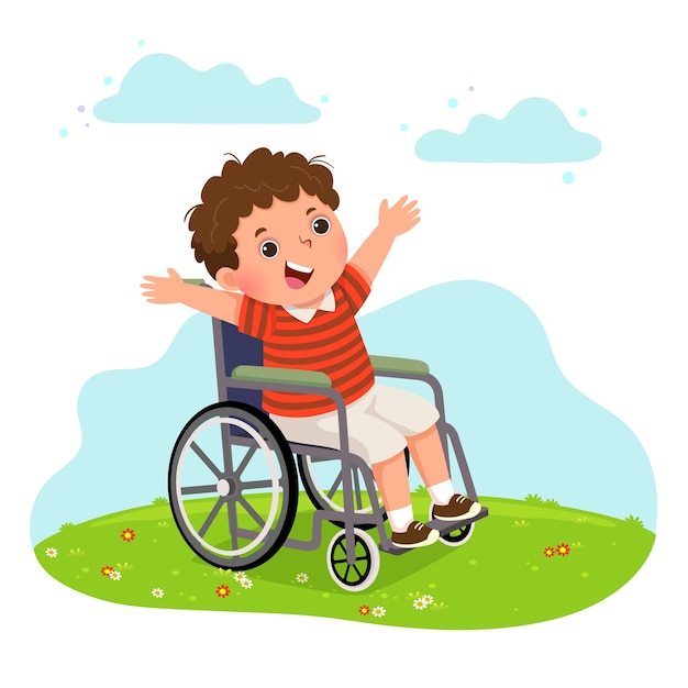 Heureux, Garçon Handicapé, Dans, A, Fauteuil Roulant