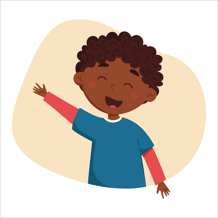 Vecteur heureux garçon à la peau noire avec une collection de vecteurs de dessin animé de cheveux bouclés idéal pour les affiches et les cartes pour enfants