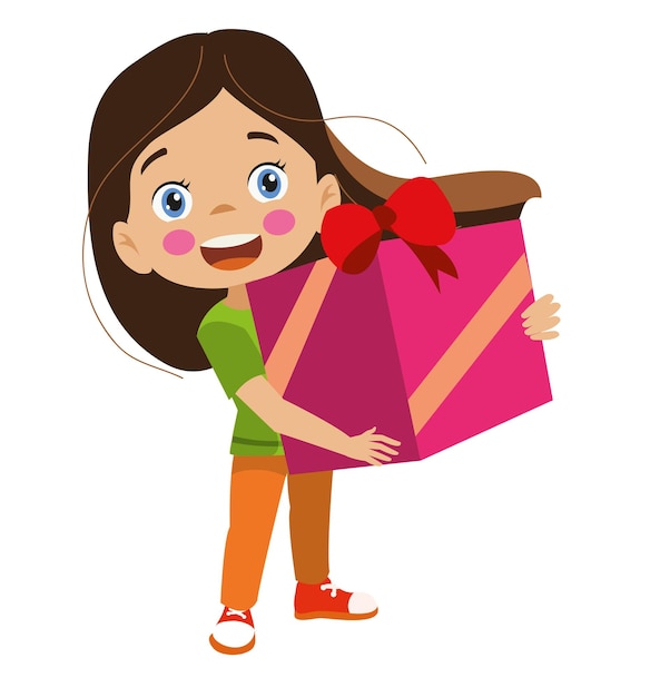 heureux, girl, porter, emballage cadeau