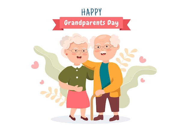 heureux, grands-parents, jour, mignon, dessin animé, illustration