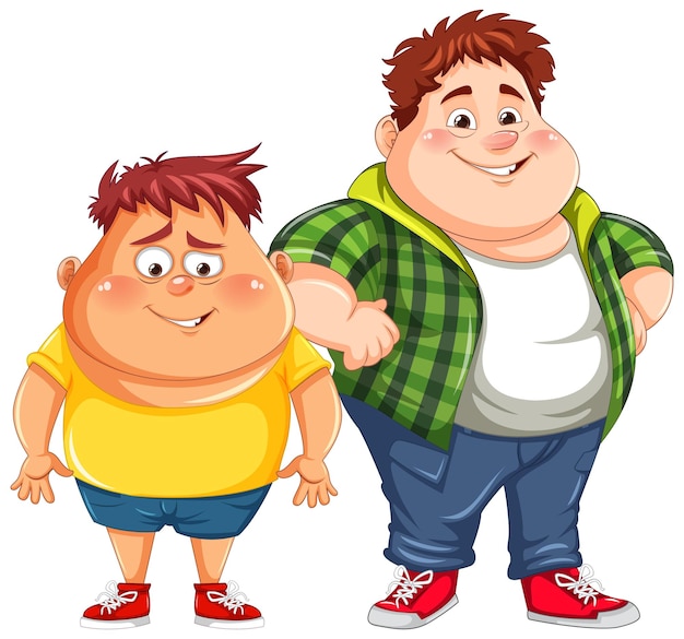 heureux, gros hommes, dessin animé, caractère