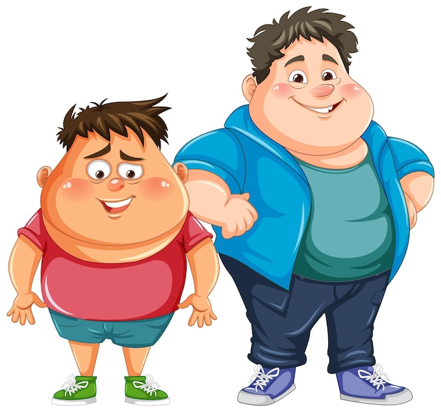 heureux, gros hommes, dessin animé, caractère