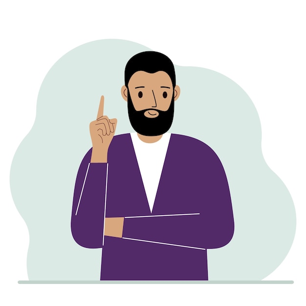 Heureux homme tenant son index vers le haut. Télévision illustration vectorielle