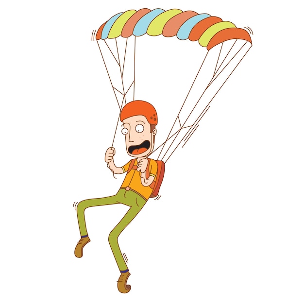 Heureux homme volant à l'aide de parachute