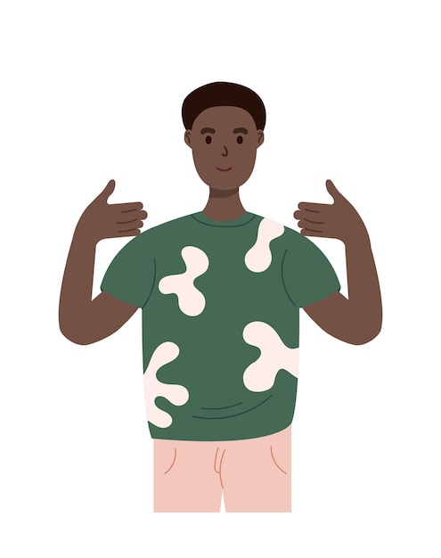 Heureux jeune homme sur fond blanc Personnage masculin plat pour la présentation Personnage afro-américain Personne élégante dans des vêtements à la mode Illustration vectorielle plane isolée sur fond blanc