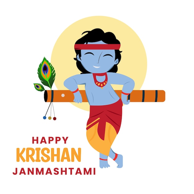 Vecteur heureux krishna janmashtami petit vecteur de dieu