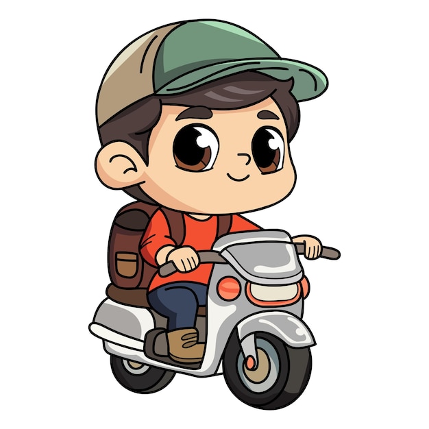 Heureux livreur avec illustration de personnage de scooter dans un style doodle