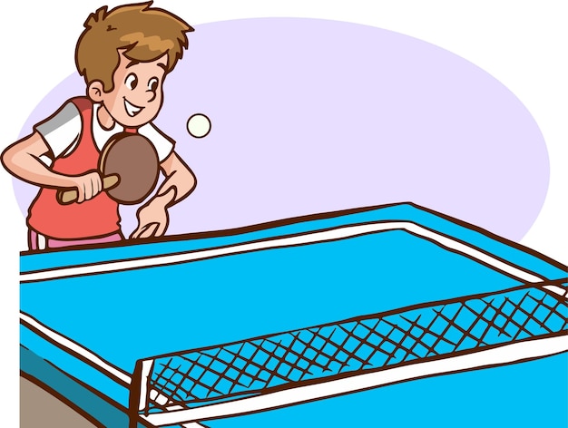 Vecteur heureux mignon enfant garçon jouer train vecteur de dessin animé de ping pong