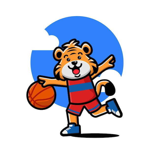 Heureux Mignon Tigre Jouant Au Basket