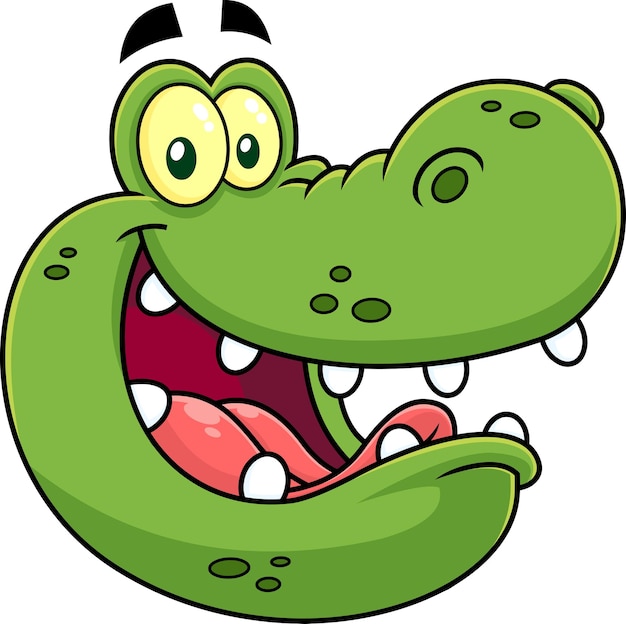 Heureux Personnage De Dessin Animé De Visage De Crocodile. Illustration Vectorielle Dessinée à La Main