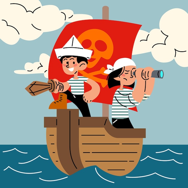 Heureux petit pirate enfants illustration vectorielle plane