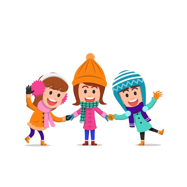 Heureux petites filles en vêtements d'hiver