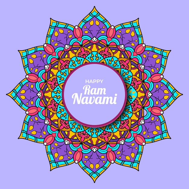 Heureux Ram Navami Avec Mandala Coloré Fond Violet Isolé