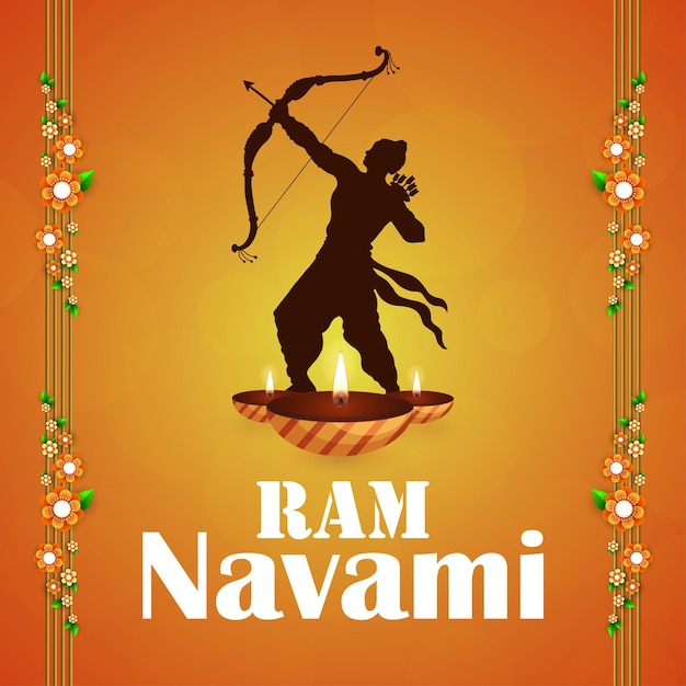 Heureux Ram Navami Salutations Fond Rouge Jaune Festival De L'hindouisme Indien Bannière De Médias Sociaux Vecteur Gratuit