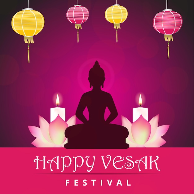 Heureux Vesak Salutations Sur Fond Rose Violet Conception Médias Sociaux Bannière