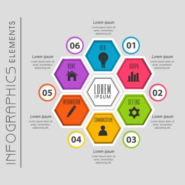 Vecteur hexagon infographique avec des icônes et des couleurs