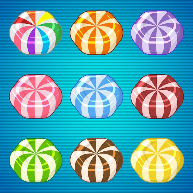 Hexagon Lollypop Candy Coloré Pour Match 3 Jeu Style Mignon.