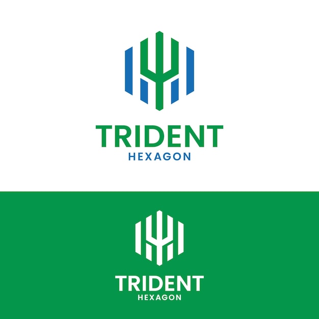 Hexagonal Trident Moderne Simple En Logo Bleu Vert