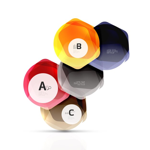 Hexagones de couleur verre Conception hexagonale en plastique brillant avec texte et infographie en option