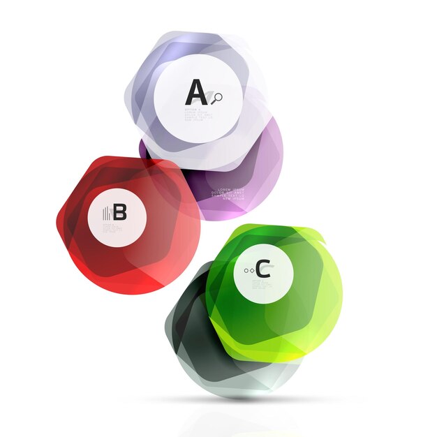 Des hexagones en plastique brillant avec du texte et des infographies en option