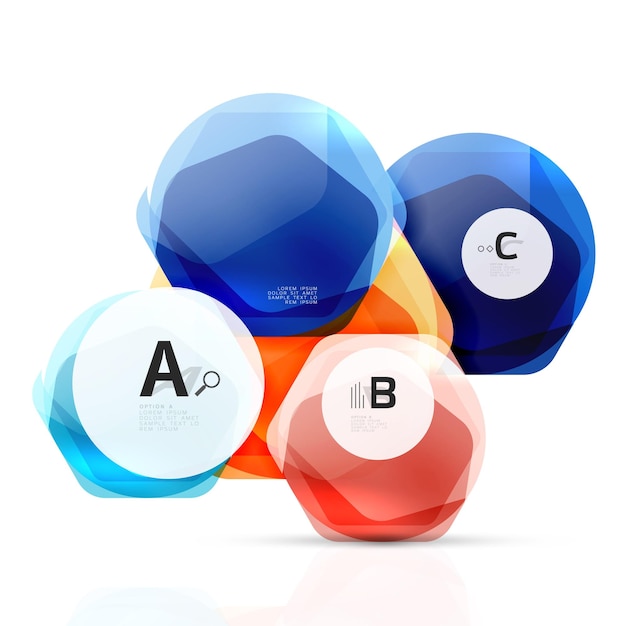 Des hexagones en plastique brillant avec du texte et des infographies en option