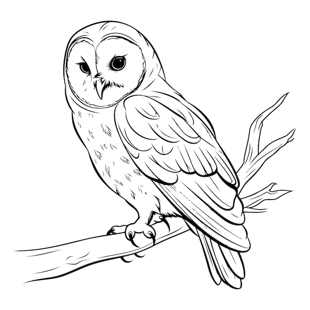 Vecteur un hibou assis sur une branche dans le style d'un croquis