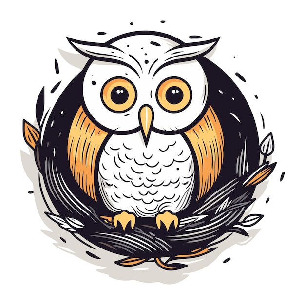 Le Hibou Assis Dans Le Nid Illustration Vectorielle Pour Votre Conception