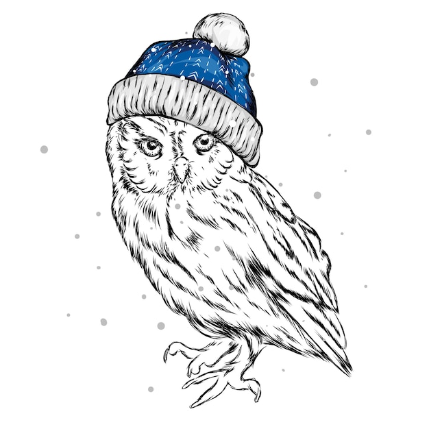 Vecteur hibou élégant dans le chapeau de noël du père noël