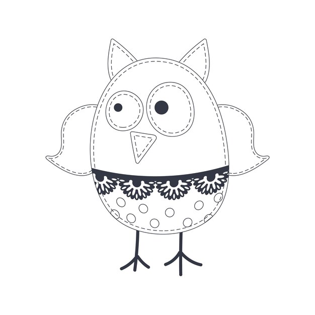 Vecteur hibou mignon applique silhouette noir et blanc illustration vectorielle