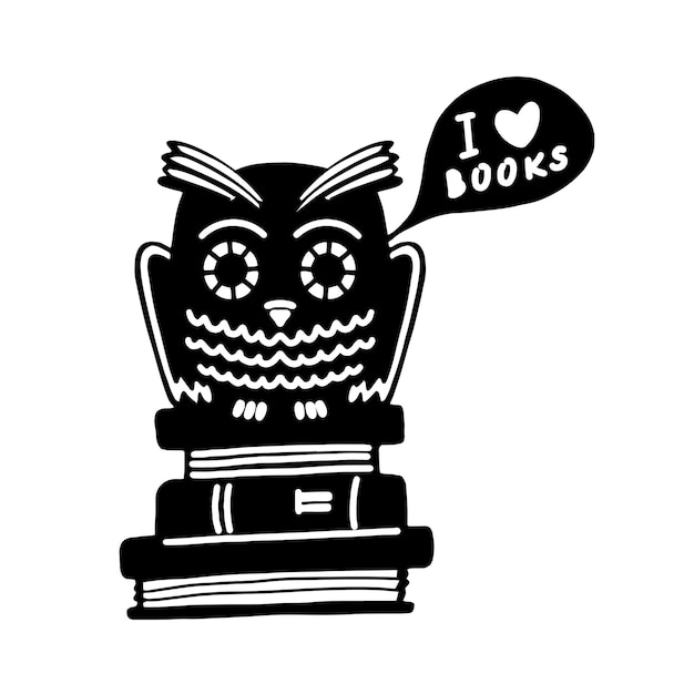 Hibou mignon assis sur une pile de livres Illustration vectorielle