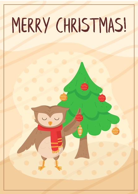 Hibou Mignon Décorant La Carte D'arbre De Noël