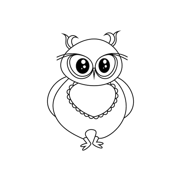 Hibou mignon dessiné à la main sur un fond blanc un dessin au trait de tambourin pour les enfants à colorier