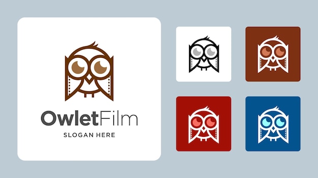 Vecteur hibou mignon et film logo vector icon illustration design vecteur premium