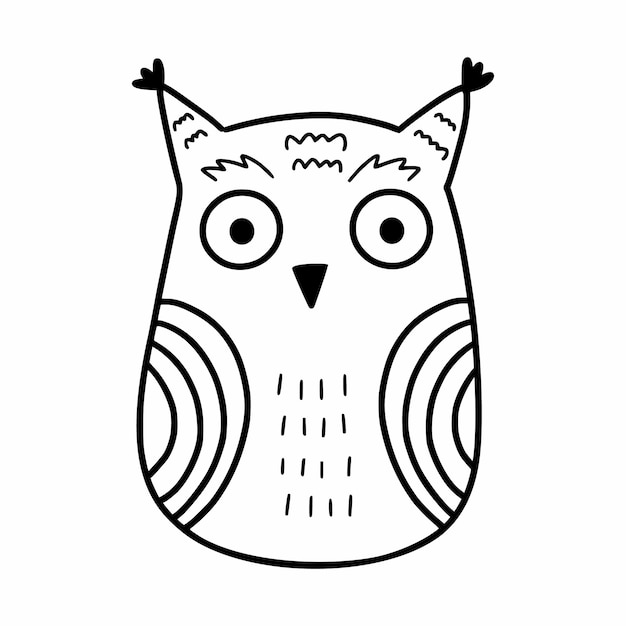 Hibou Mignon Sur Fond Blanc Sticker Vector Doodle Illustration Croquis Dessinés à La Main