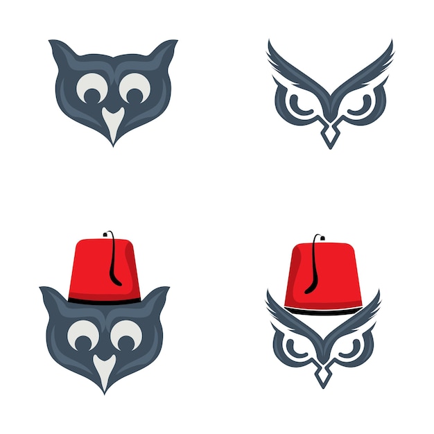 Hibou avec modèle d'illustration de conception de logo de chapeau de fez