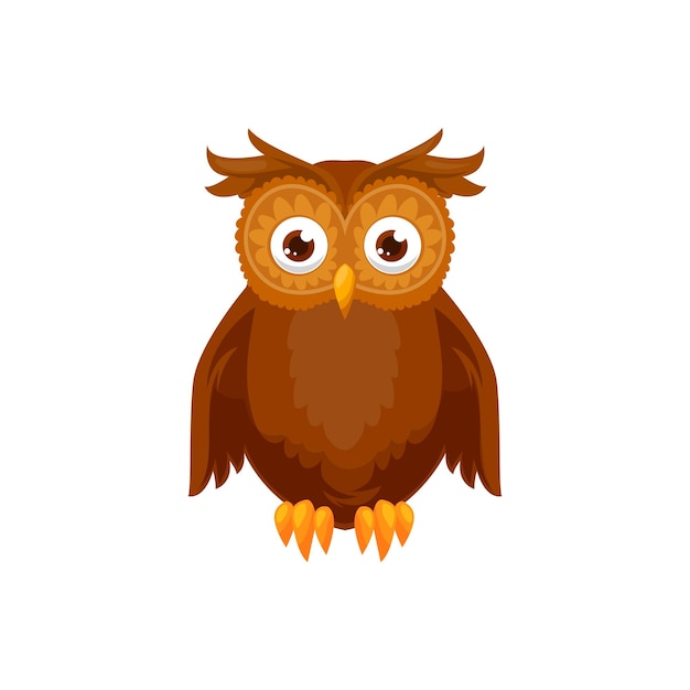 Hibou oiseau isolé mignon dessin animé owlet icône Vecteur grange à plumes colorées long hibou grand-duc avec des ailes grands yeux forêt sauvage oiseau de proie pour la conception de la mascotte de la faune Halloween et symbole de sagesse