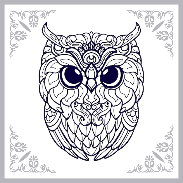 Hibou Oiseau Mandala Arts Isolé Sur Fond Blanc