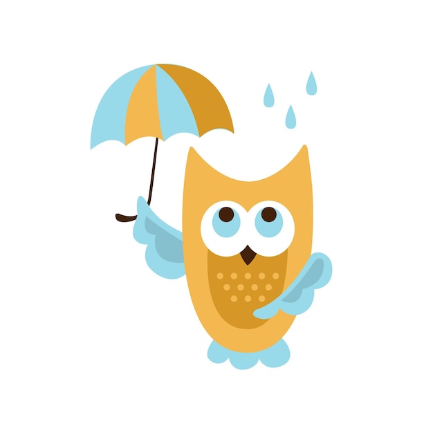 Hibou Avec Parapluie Sous La Pluie