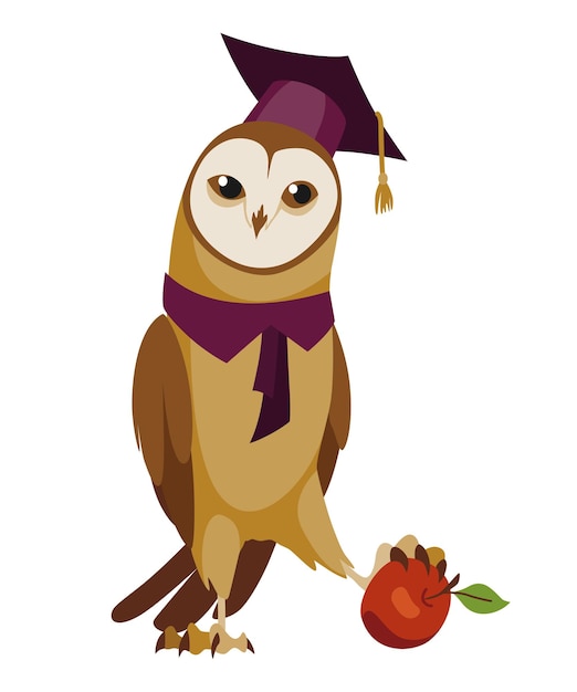 Hibou Portant Une Casquette De Graduation Mignon Hibou Sage Avec Chapeau Symbole De Sagesse Ou De Diplôme D'un établissement D'enseignement Supérieur Ou Secondaire