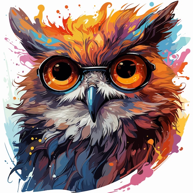 Hibou portant des lunettes avec des éclaboussures de peinture sur son visage