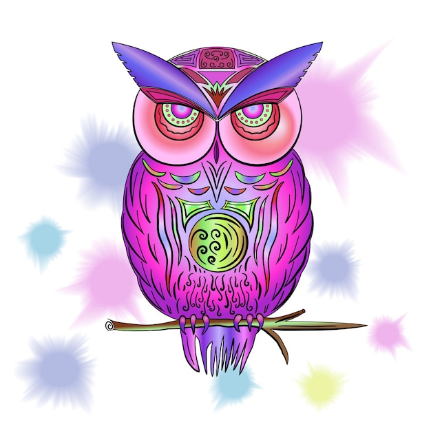 Hibou Rose Avec Des Taches D'aquarelle Dans Le Vecteur Eps