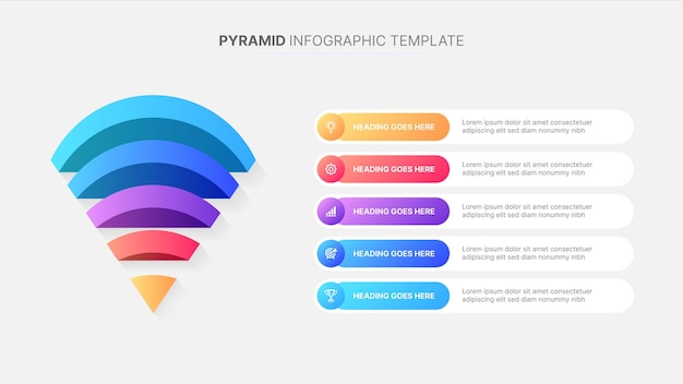 Vecteur hiérarchie pyramide 3d cinq 5 options infographique d'affaires modèle de conception moderne