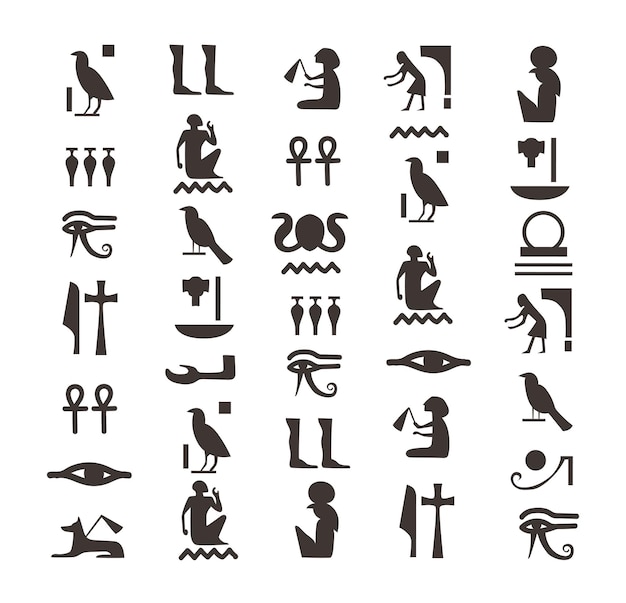 Hiéroglyphes égyptiens Noirs Hiéroglyphe Des Lettres Vectorielles De L'egypte Ancienne