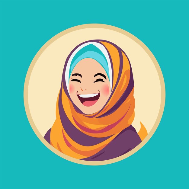 Vecteur hijab fille rire et joie sourire visage illustration plate