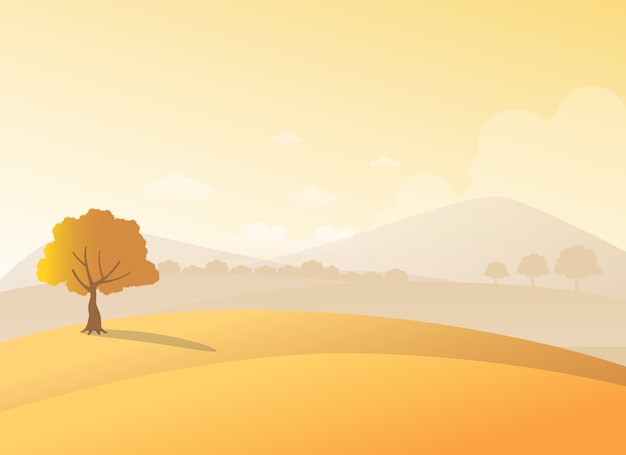 Vecteur hills and mountains view pendant l'automne, illustration vectorielle style plat